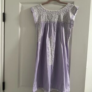 Mi Golondrina purple and white stripe mini dress